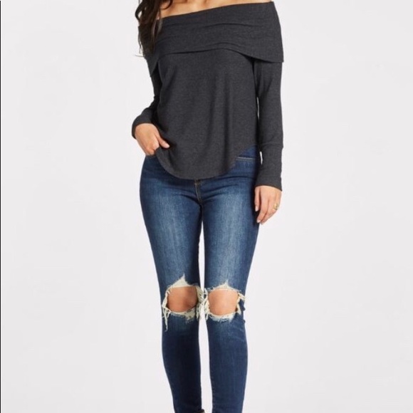 Evereve Off the Shoulder Grey Sweater - Picture 2 of 5